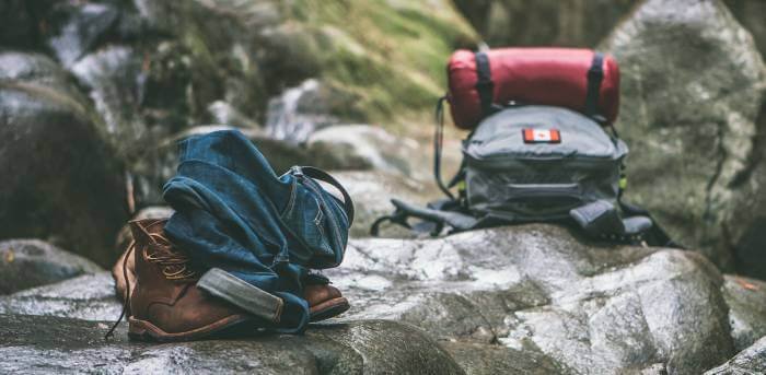 sleeping bag strapped on a backpack