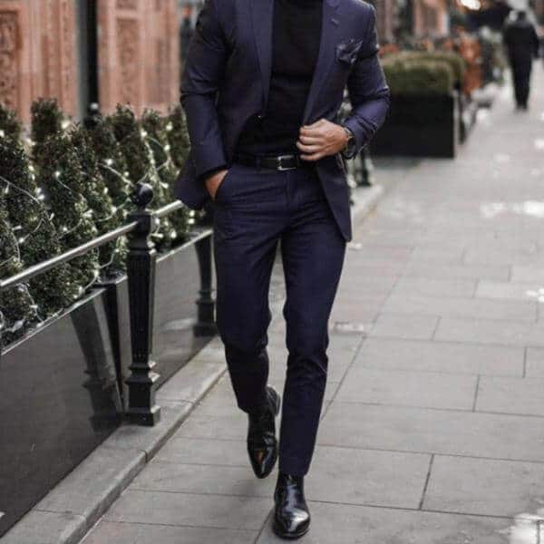 black chelsea boots with suit