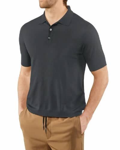 dark gray shirt with khaki pants