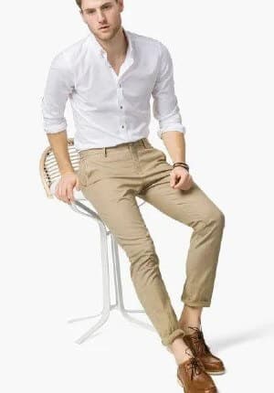 white shirt with khaki pants