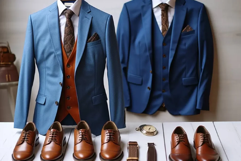 how to wear a blue suit and brown shoes